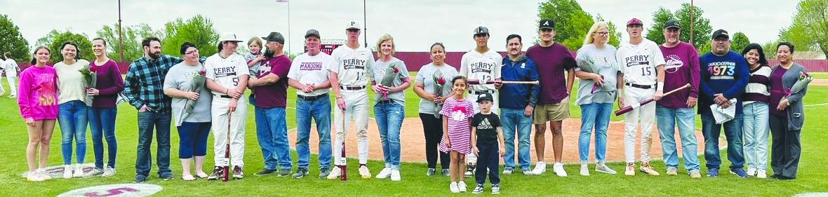 Seniors and their families on the field during PHS baseball senior night on Monday, April 15.