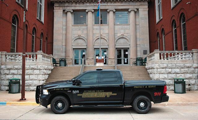 Chris Morris chargedA Pittsburg County Sheriff’s Office truck sits in front of the Pittsburg County Courthouse on Monday, May 13, 2024. (Michael Duncan)