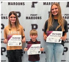 Above, from left are Students of the Month Bryanna Ramsey, 7th grade, Boston Miner, Kindergarten, and Bella Porter, 10th grade. Not pictured is Kinsey Estep, 4th grade.