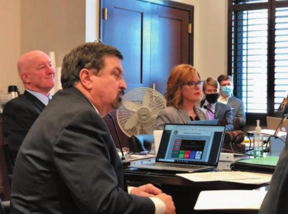 From left are House Commons Education Vice Chairman Mark Vancuren (R-Owasso), Rep. Dick Lowe (R-Amber) and Chairwoman Rhonda Baker (R-Yukon) listen to discussion on HB 2673 on Tuesday, Feb. 23, 2021. (Tres Savage)