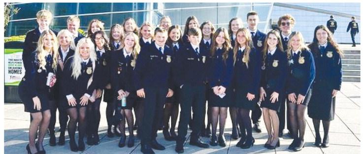 The Morrison FFA group poses in front of the BOK Center in Tulsa, ready to take on the Convention!