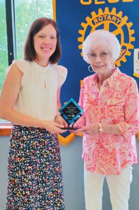 Rotarian Jessica Dvorak introduced former Rotarian Bonneta Hansing to discuss her time in Rotary Club.