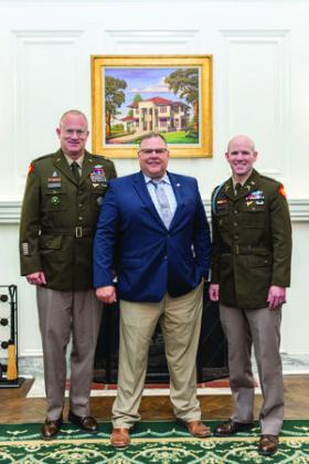 Rep. Ty Burns with General Colby Wyatt (left) and Lieutenant Colonel Brent Weece (right).