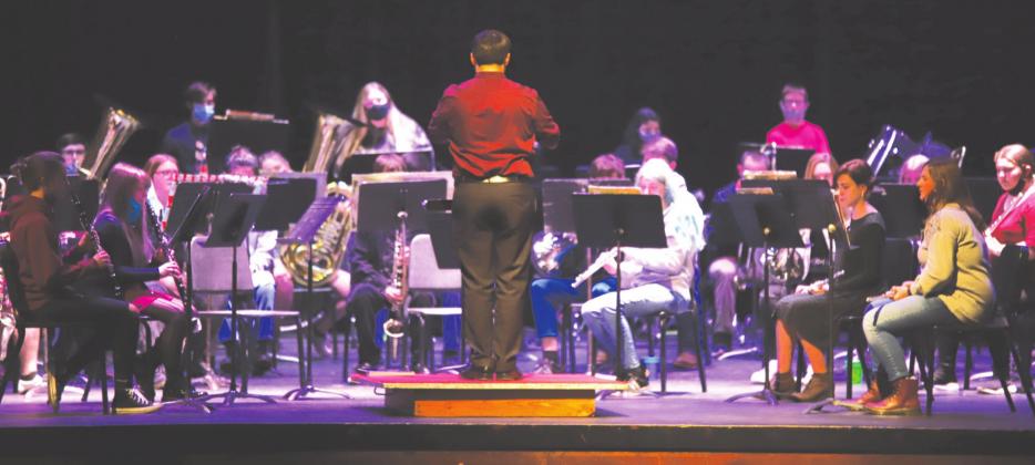 Pictured above is the Perry Maroon High School band during the pre-districts contest in February at the PHS auditorium. Photo by PHS yearbook student, Kendalyn Stueve.