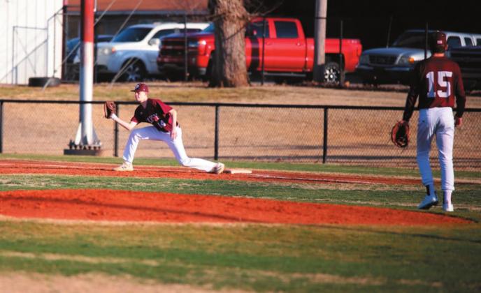 Junior, Kade Webb at first base. Photo by PHS yearbook student, Kendalyn Stueve.