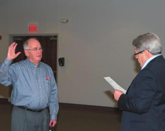 Regent Stan Brownlee (left) was sworn in by the Honorable Lee Turner, District Judge for Kay and Noble Counties, at Wednesday’s NOC Board of Regents meeting. (photo by John Pickard/Northern Oklahoma College)