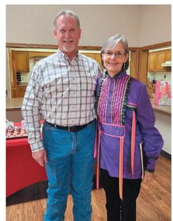 Randy Hughey, an extra in the film Killers of the Flower Moon, spoke on his experiences in the filming of the movie. Mary Louise Dolezal, Study Club member, is wearing an Osage ceremonial shirt and moccasins that belonged to her mother.