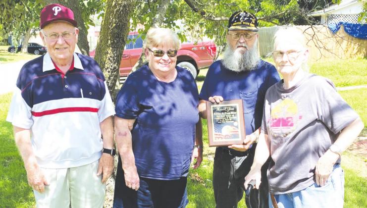 Long-time Perry residents Pam and Ervin Bier were recently presented with a plaque of appreciation. The plaque expresses the American Legion Post 53’s sincere appreciation for all the pair has done for the American Legion and for Veterans of Perry. Above are Legionnaires Jim Thompson, Jo Ann Appelbaum, and honorees Ervin and Pam Bier.