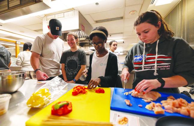 Oklahoma State University students learn about nutrition, meal planning, budgeting and cooking skills in the hands-on Cooking with Extension and Pete’s Pantry class. (Photo by Mitchell Alcala, OSU Agriculture)
