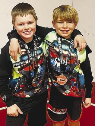 William Masters and Ty Burns ll recently placed at OKWA Novice Championships. It was held in Oklahoma City Fairgrounds. Masters placed 2nd and Burns placed 3rd. They are a part of the Morrison Wildcat Wrestling Team.