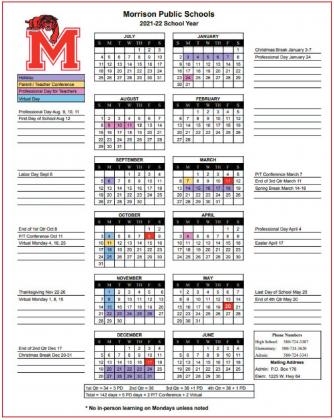 Morrison public schools 2021-22 school year calendar