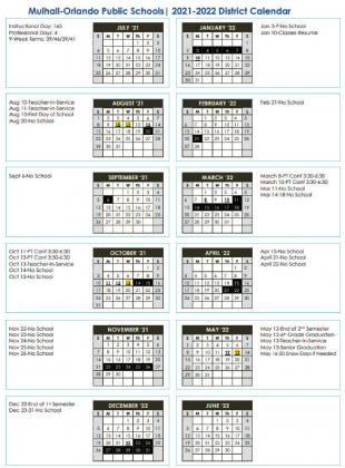 Mulhall-Orlando Public Schools 2021-22 Calendar.